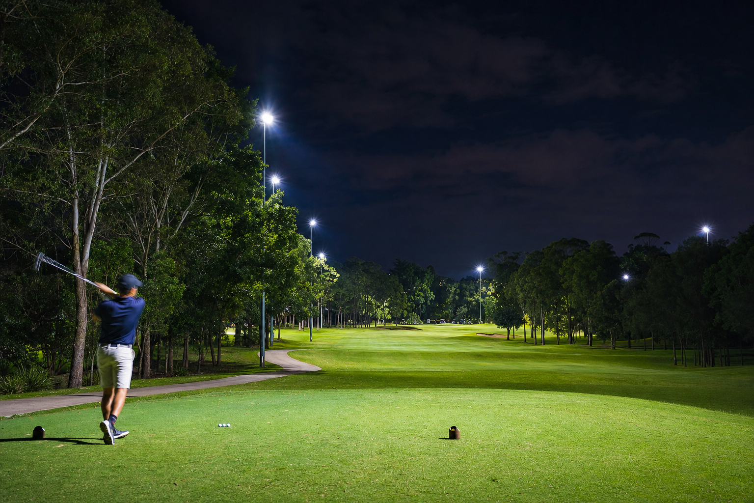 A long fairway view across the parkland course at The Yard