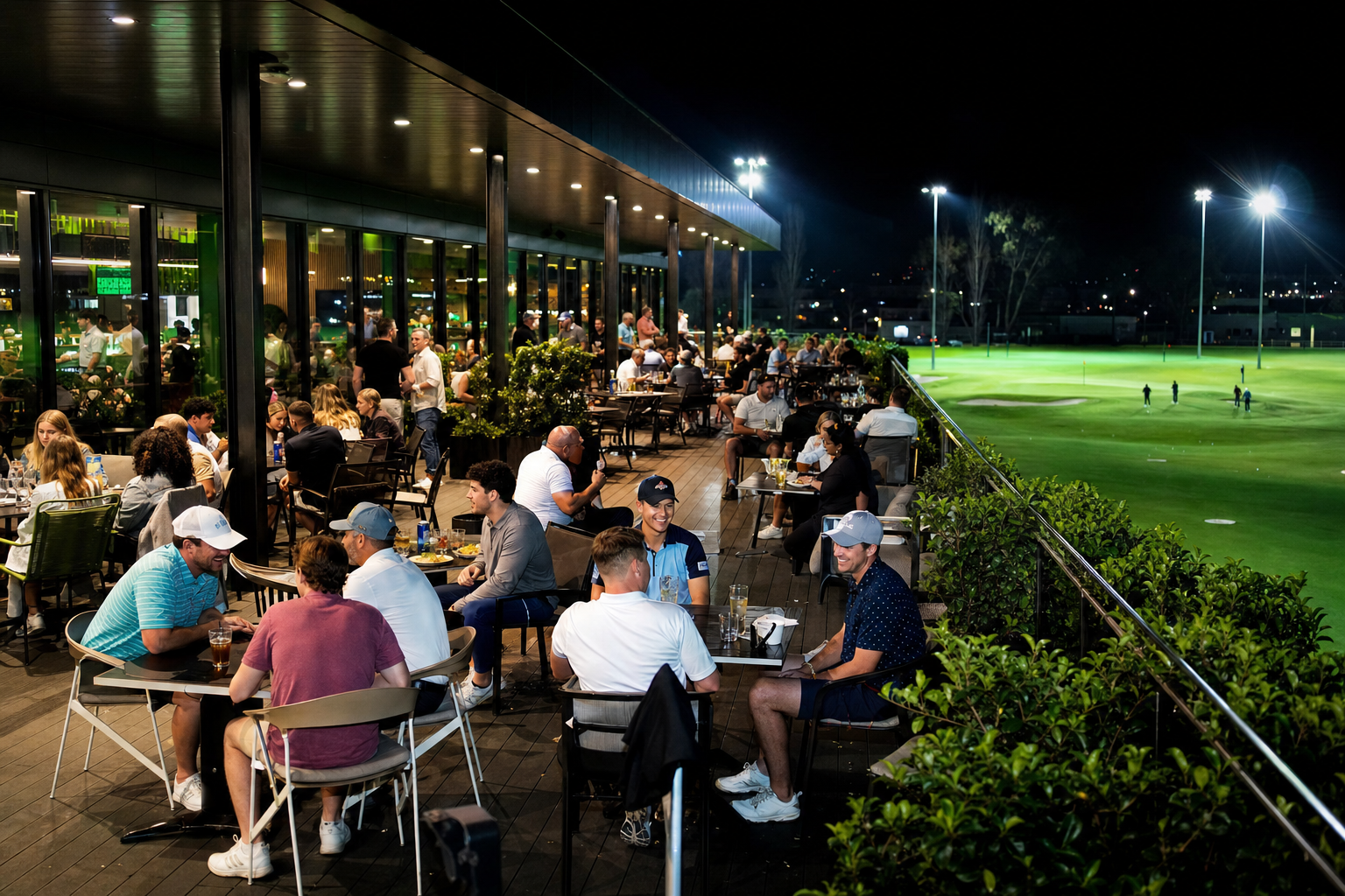 Diners on the terrace at The Yard clubhouse