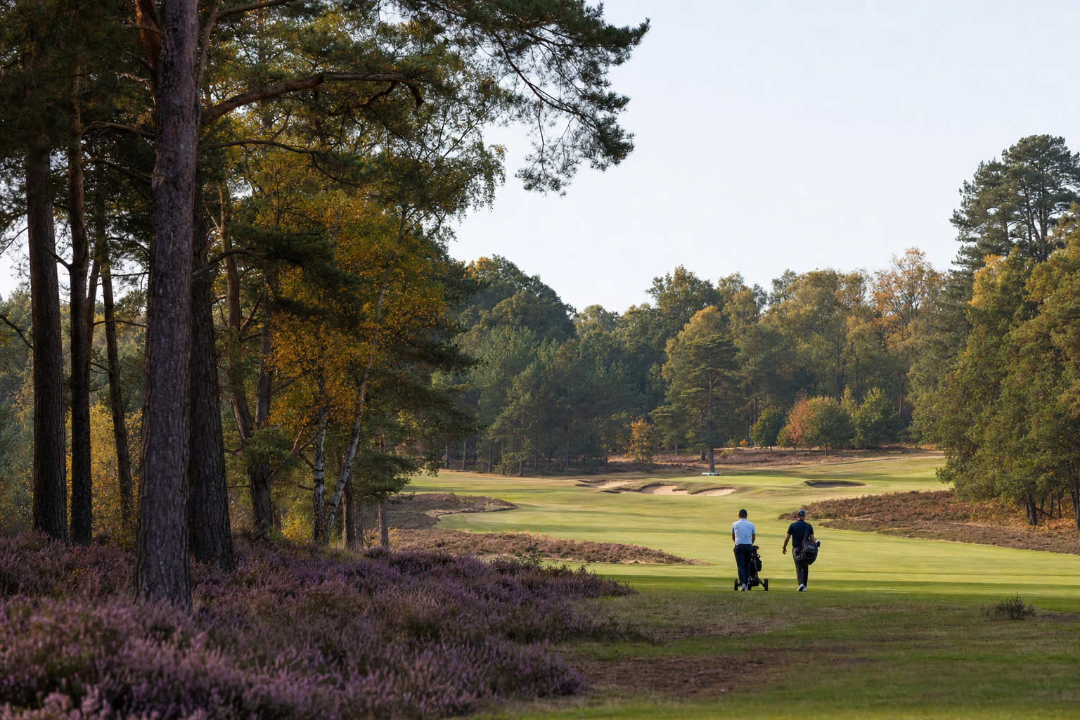 Heather and pine beside a Wentmoor Park fairway in autumn colour