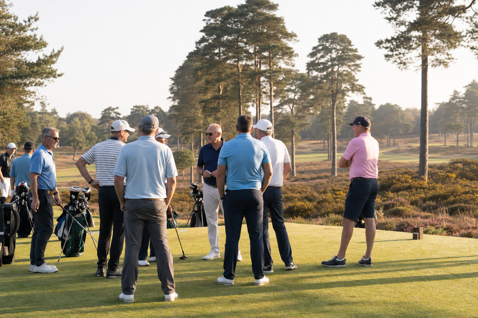 Members of the men's section gathered by the first tee on a competition morning