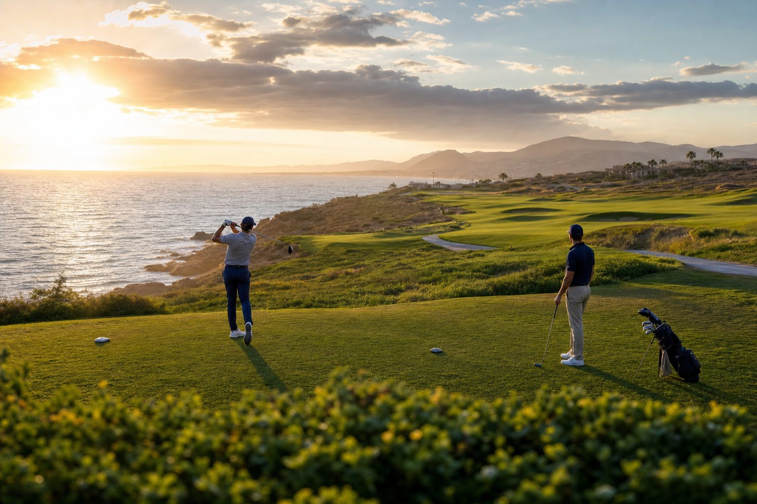 Two golfers on the back nine at first light